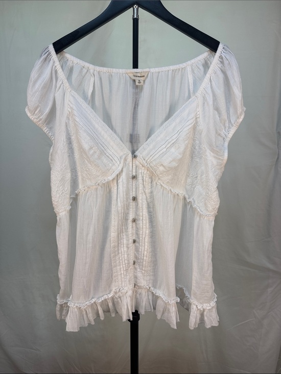 Lucky Brand Tops - Lucky Brand White Gauzy Button-Front Peasant Blouse